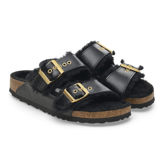 Two-Strap comfort Shearling Eyeletes | Patent Leather | Naplak Black