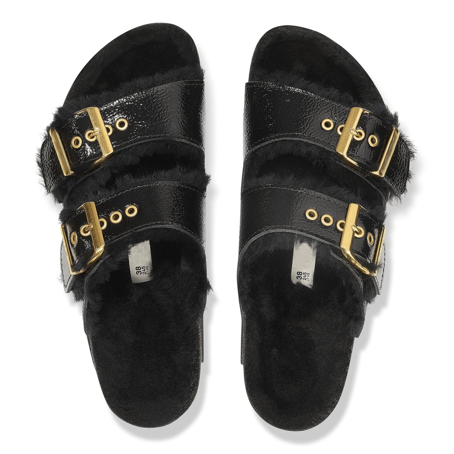 Two-Strap comfort Shearling Eyeletes | Patent Leather | Naplak Black