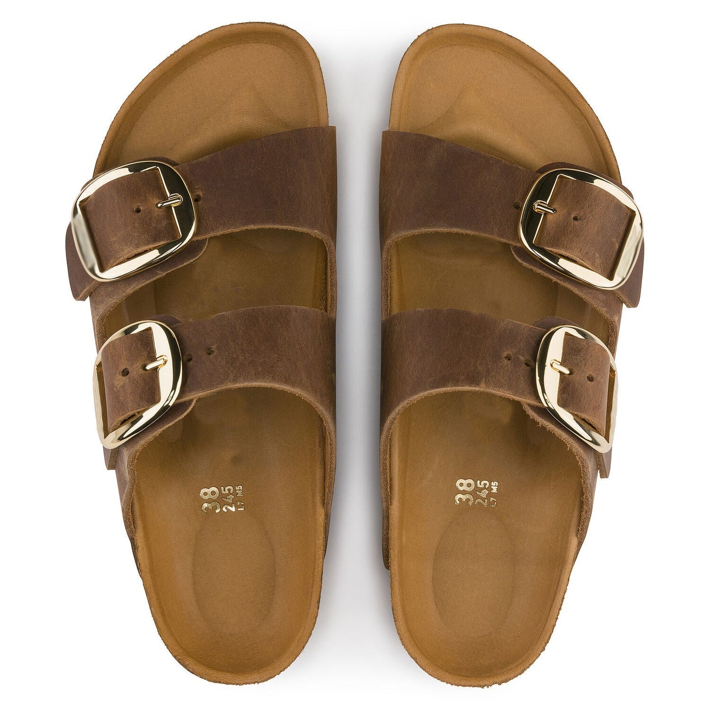 Two-Strap comfort | Big Buckle | Oiled Leather | Cognac