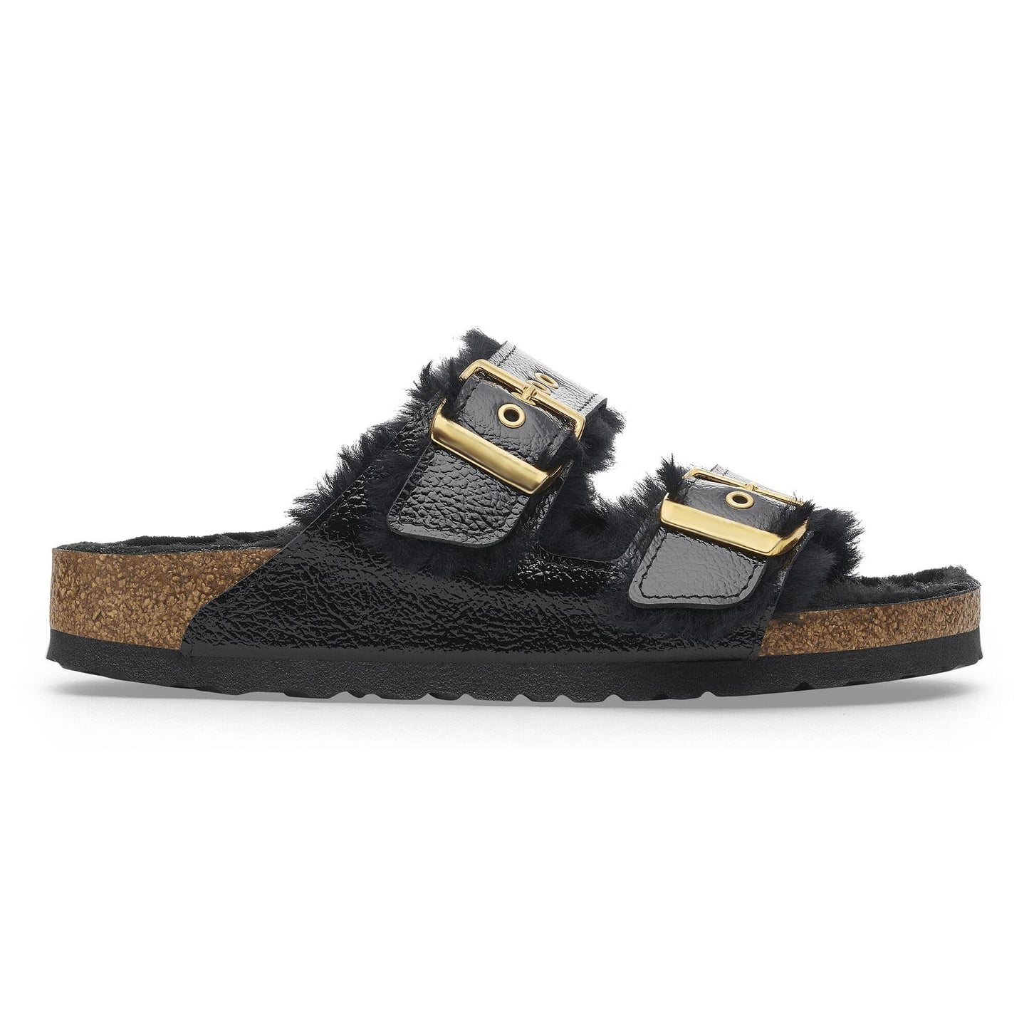 Two-Strap comfort Shearling Eyeletes | Patent Leather | Naplak Black