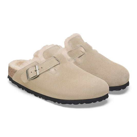 Closed-Toe cork slides Shearling | Suede | Taupe