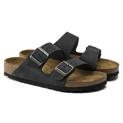 Two-Strap comfort | Soft Footbed | Oiled Leather | Black