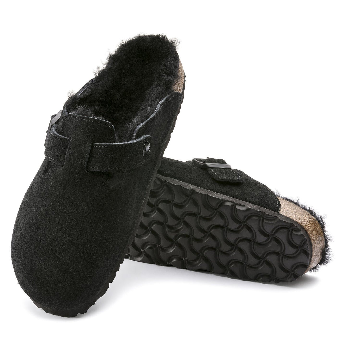 Closed-Toe cork slides Shearling | Suede | Black